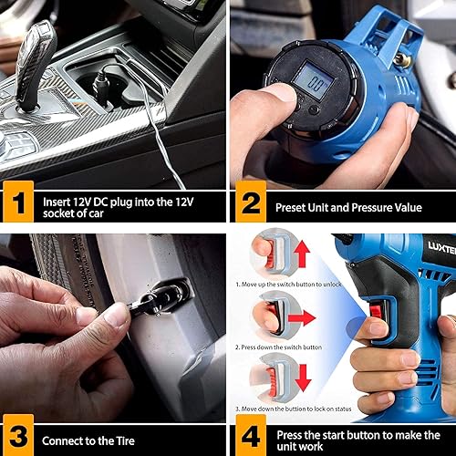 Miniatura 2 de LUXTER Compresor de aire del inflador de neumáticos, Bomba de aire 12V DC Bomba de neumáticos de coche, Medidor de presión digital 160PSI Unidad psi