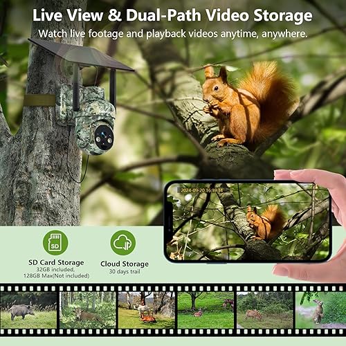 Miniatura 8 de Cámaras celulares 4G LTE, tarjeta SIM integrada y tarjeta SD, no necesita WiFi cámara de rastreo con vista en vivo 2K 360°, cámara de seguridad