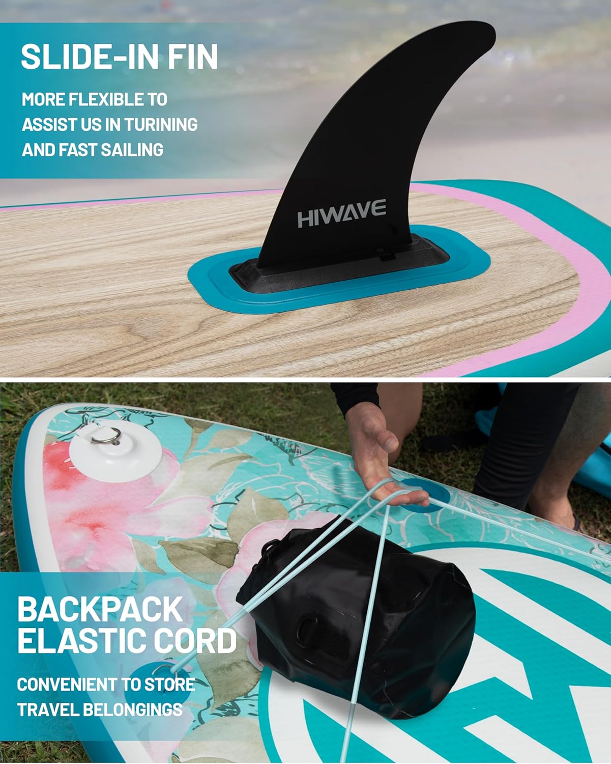 Hiwave Inflatable Paddle Board 11 '* 34 "* 6" Extra Wide Sup Board, 420lb Capacity Paddle Board for Adults, Suitable for Sea and Lakes, 2+1Family Board