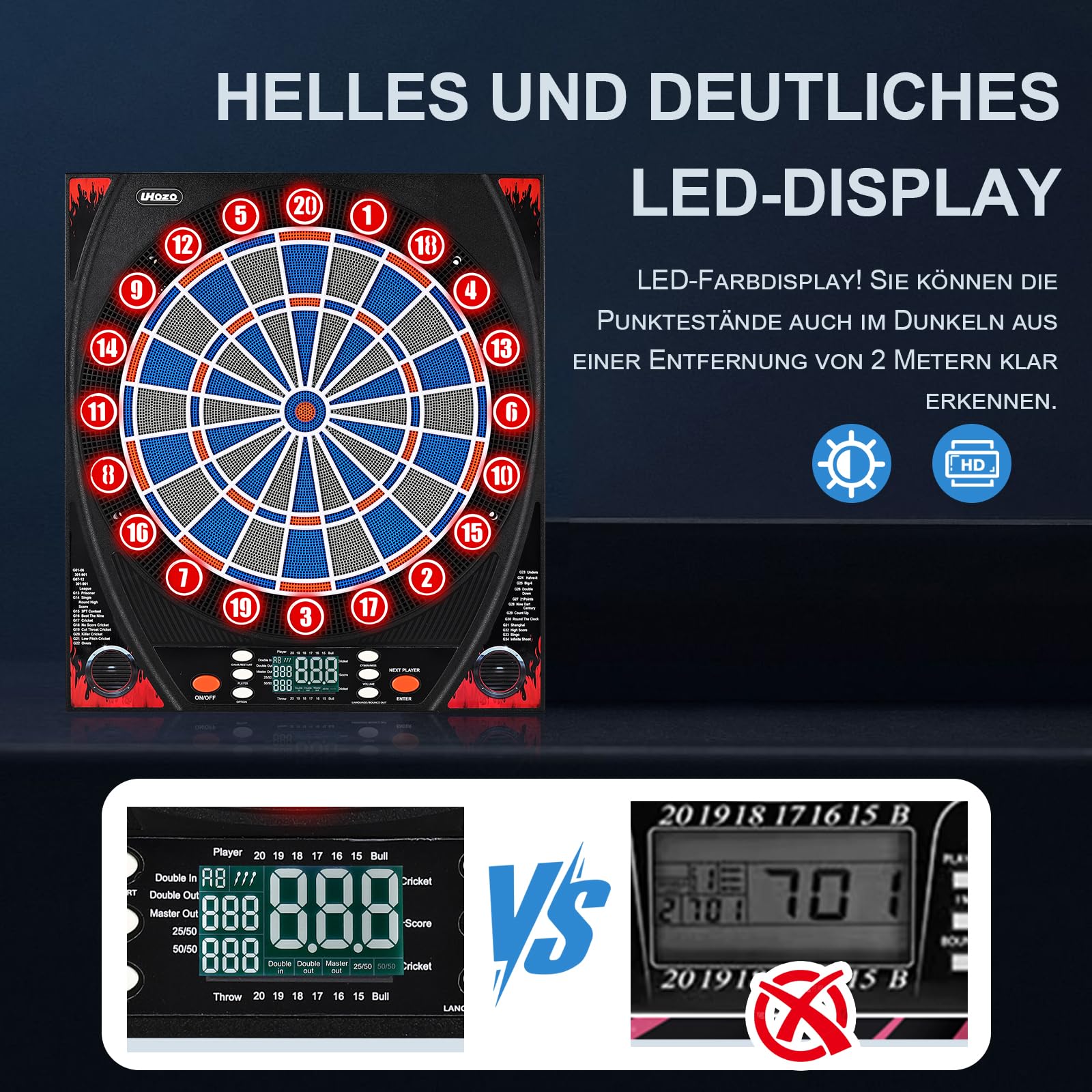 Elektronische Dartscheibe, elektrische Dartscheibe für Erwachsene, Zwei Lautsprecher mit automatischer Sprachansage, High-Definition-LCD-Display, inklusive 12 Soft-Tip-Darts