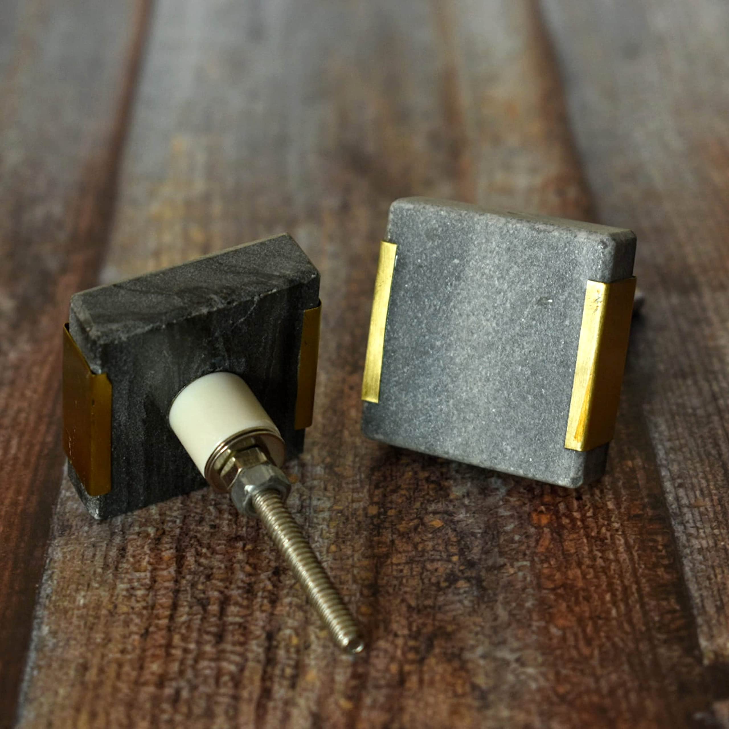 ARTISNO Square Marble Brass Knob, Modern Cabinet Knob, Decorative Hardware, Furniture Hardware, Cabinet Handles - Image 2