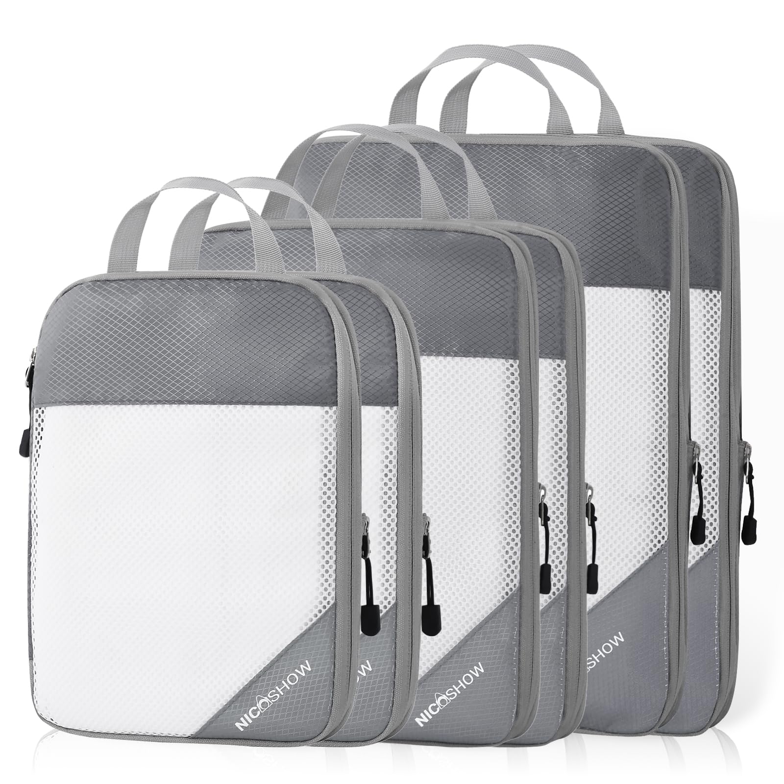 NICOSHOW 6 Set Compression Packing Cubes for Travel - Compressible, Lightweight, and Space-Saving Packing Cubes, Travel Essentials for Women, Grey