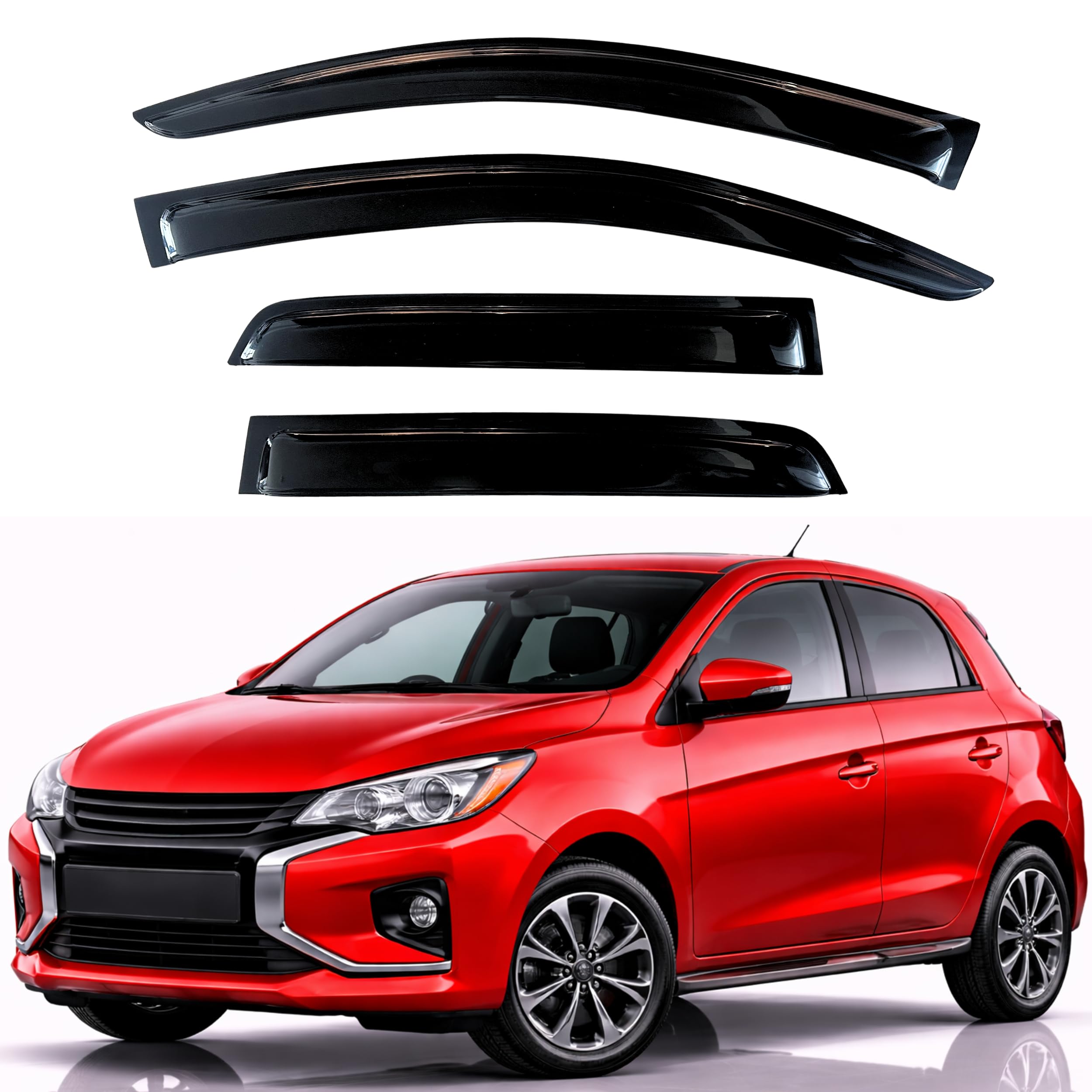 KPY Rain Guards Fit for 2014-2024 Mitsubishi Mirage Hatchback, Out-Channel Window Visors Vent Wind Deflectors 4PC, Car Accessories for 14-24 Mirage Hatchback (Excludes Sedan)