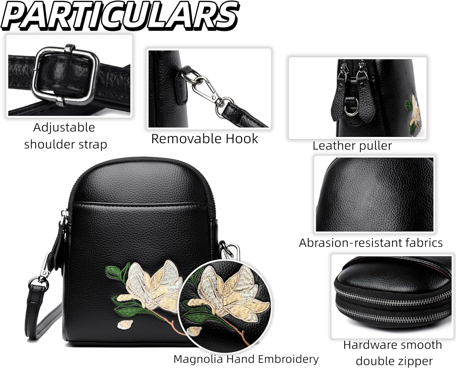 Crossbody Bags For Women, Cell Phone Shoulder Handbag And Purse With Magnolia Embroidery