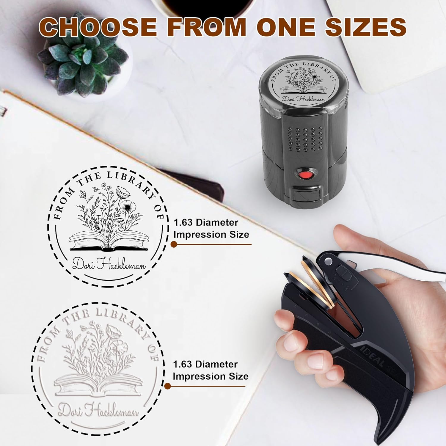 Custom Book Embosser | Personalized Book Stamp | Custom Rubber Stamp from The Library of | Floral Book Embosser (Cat-7)