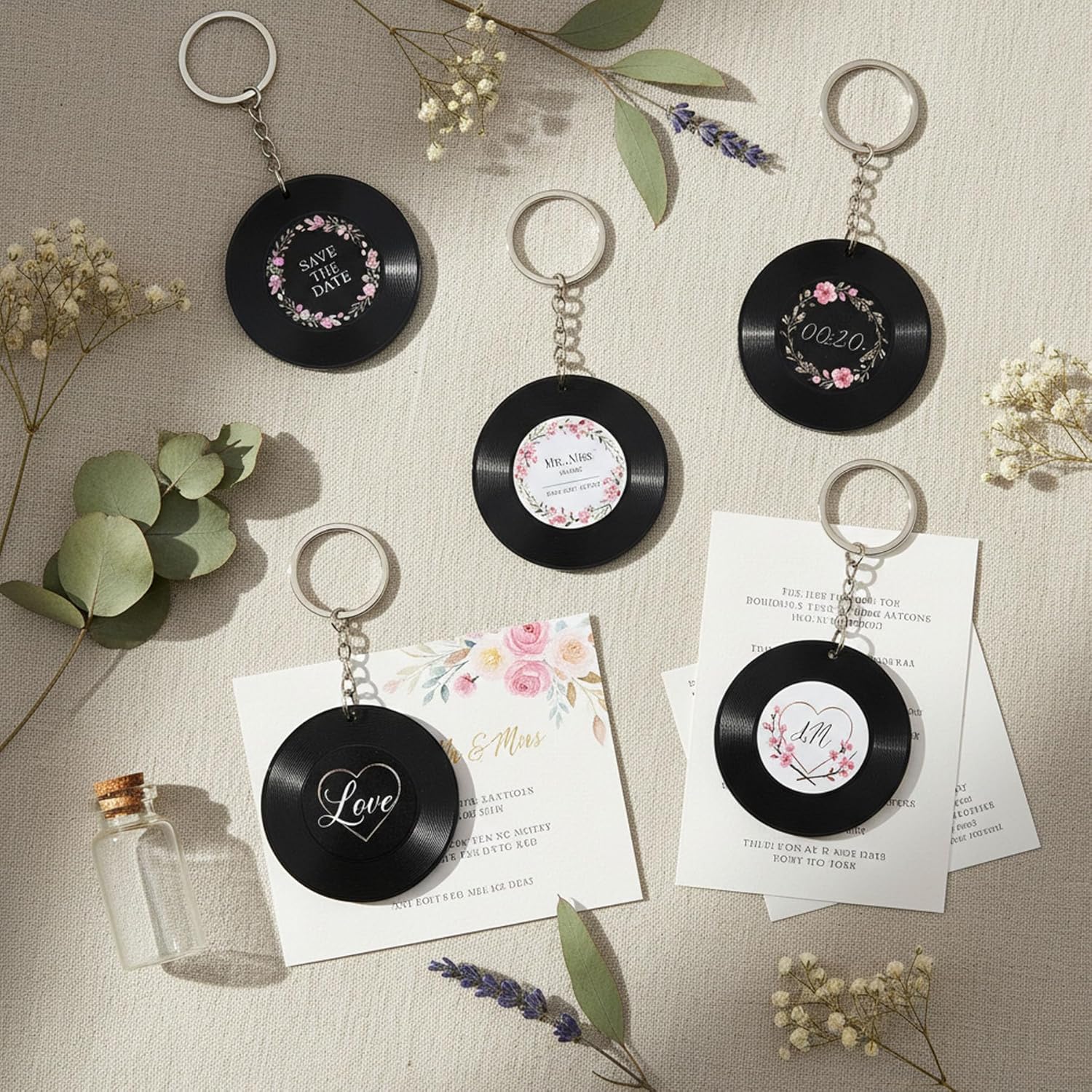 Custom Vinyl Record Keychain, Personalized Logo Acrylic Keyring for Business Branding, Trade Show Swag, Retro Gift