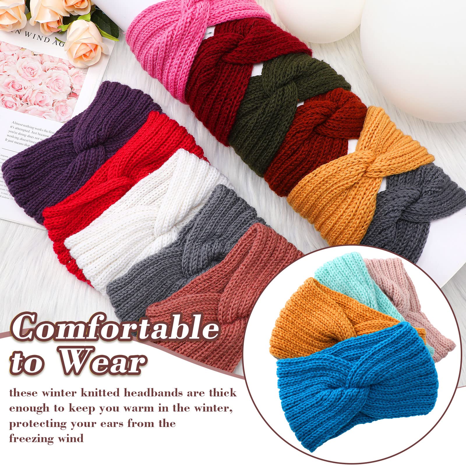 Lot de 36 bandeaux chauds d'hiver en crochet pour femme, turban en tricot pour temps froid, 36 couleurs