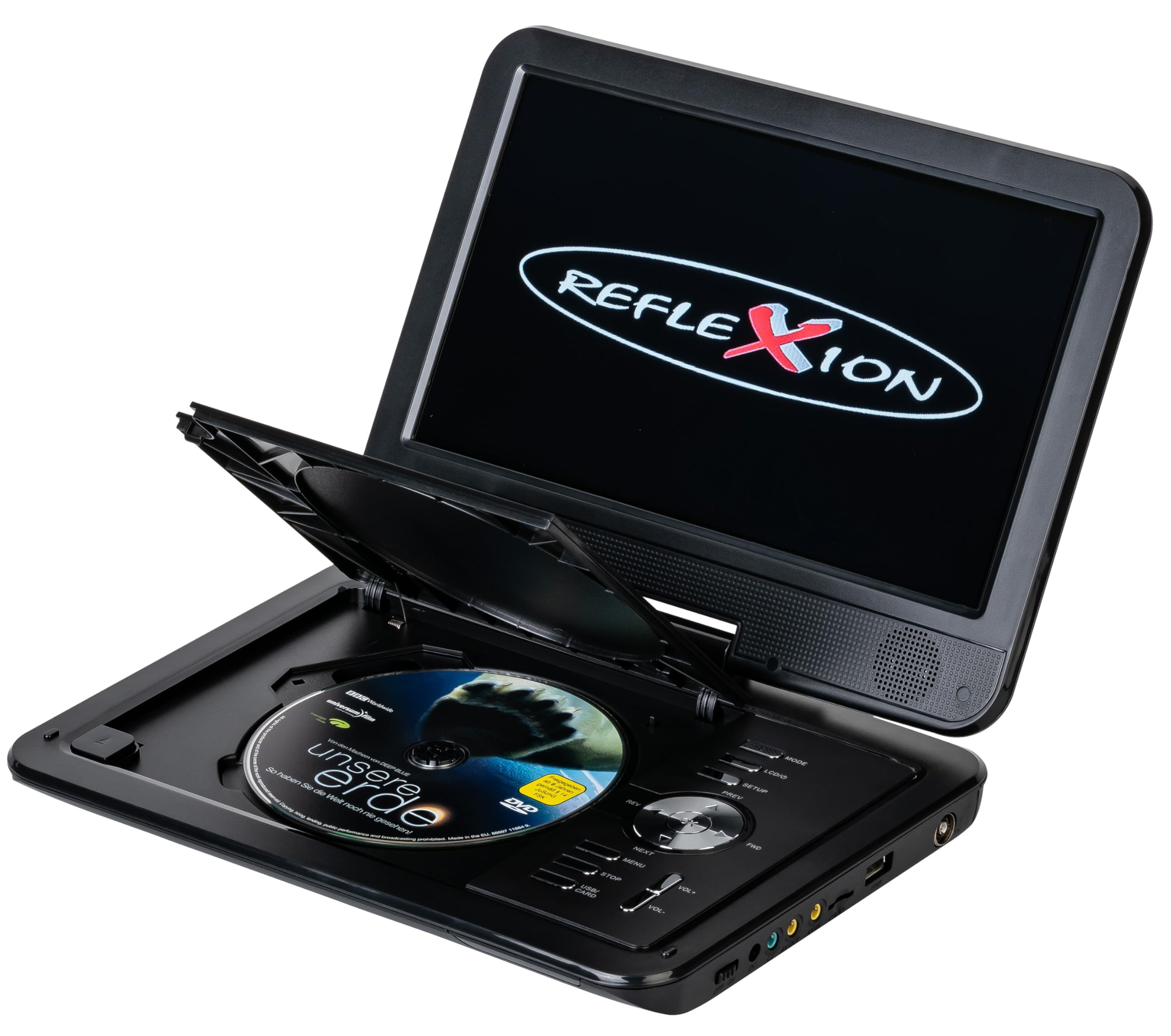 Reflexion DVD1025 - Lettore DVD portatile portatile e DVB-T2 HD Tuner (TV), schermo TFT/LCD da 10,1", batteria integrata, 12 V, registrazione PVR