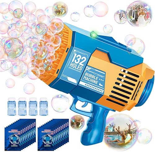 XSS Pistola de burbujas, ametralladora de burbujas de bazuca de 13273 agujeros con luz, pistola de burbujas automática para niños y adultos, juguete