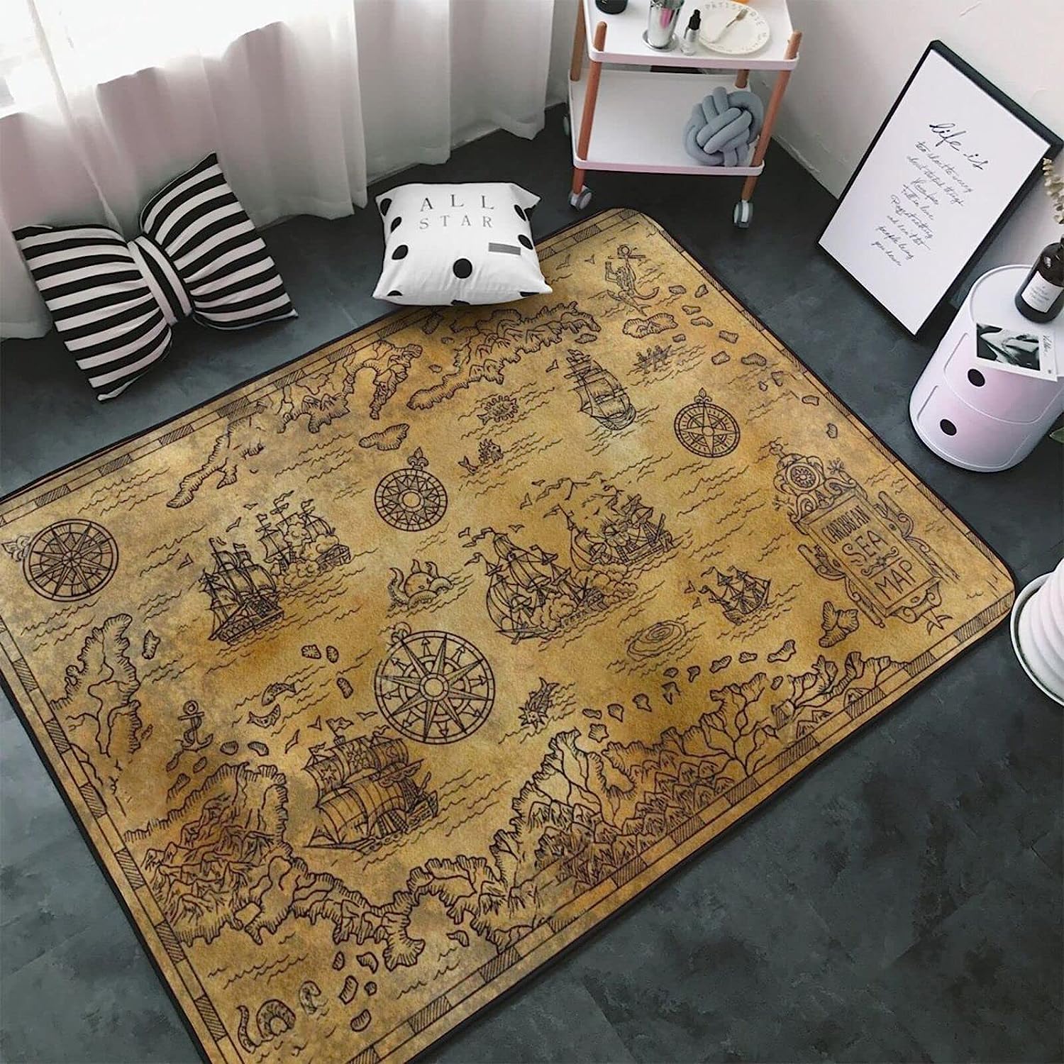 Bateau Pirate Océan Voile Tapis Salon Tapis Chambre Tapis Enfants Tapis 3D Imprimé Doux Flanelle Tapis 40 X 60 Cm - Polyester Doux Au Toucher Facile