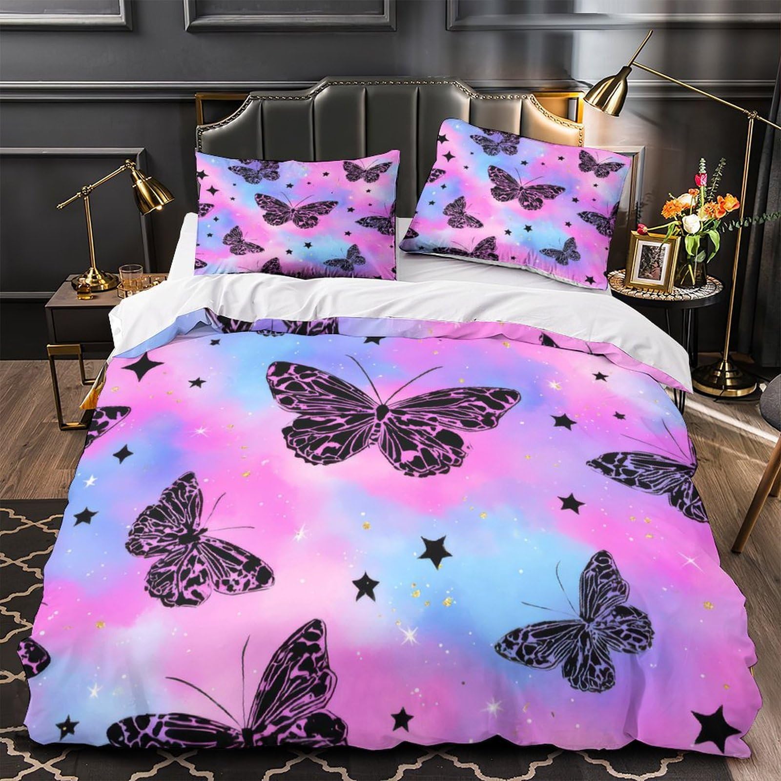 MMDASBVPE Butterfly Pattern Duvet Cover 3D Print Breathable 3-Piece Bed Set Hidden Zipper Comforter Cover Luxury Wrinkle-Resistant for Teens Adults Kids Women Girls Boys Youth Single（135x200cm）