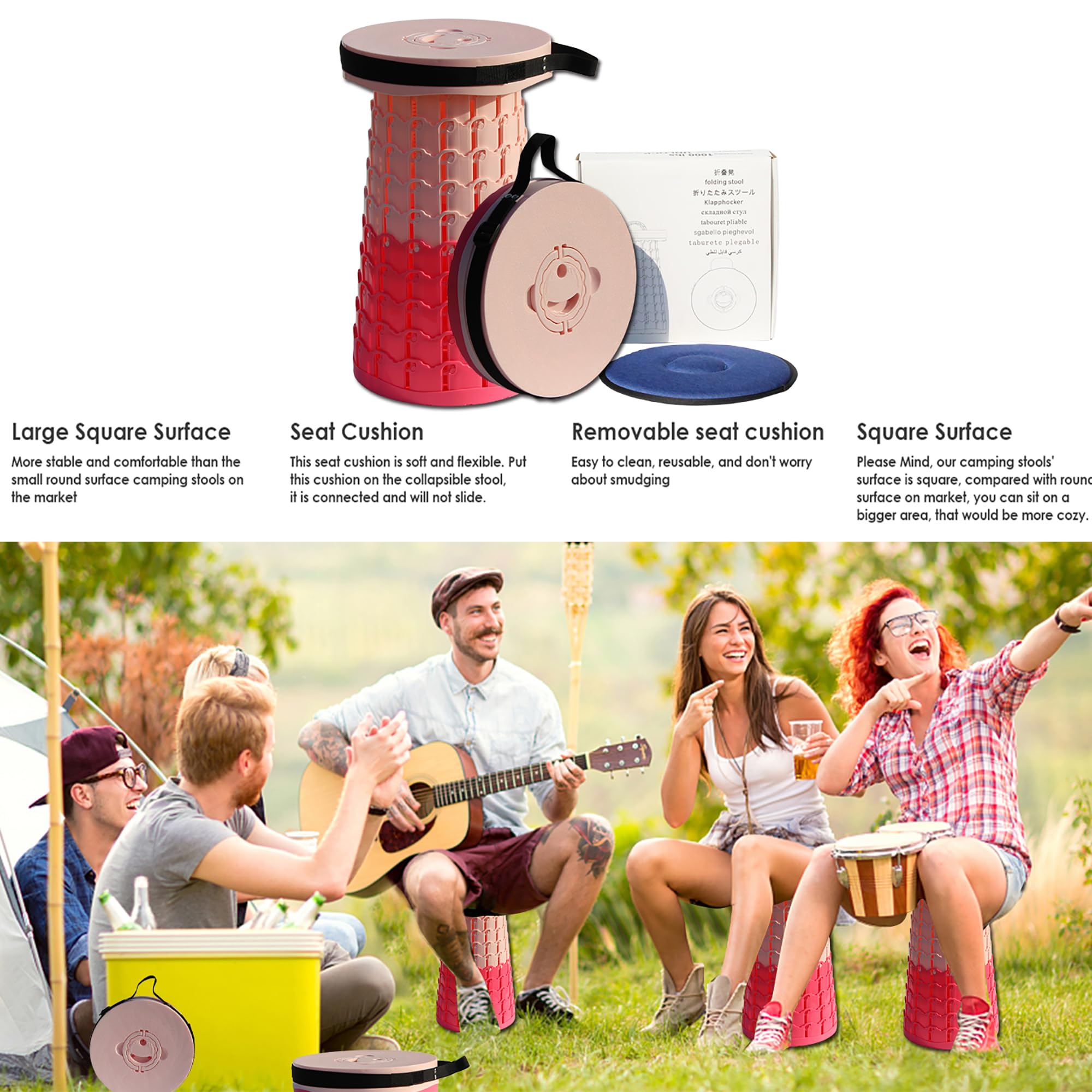 Tabouret Pliant ALEVMOOM 50cm - Capacité 450kg - Portable Pour Camping, Jardin, Extérieur