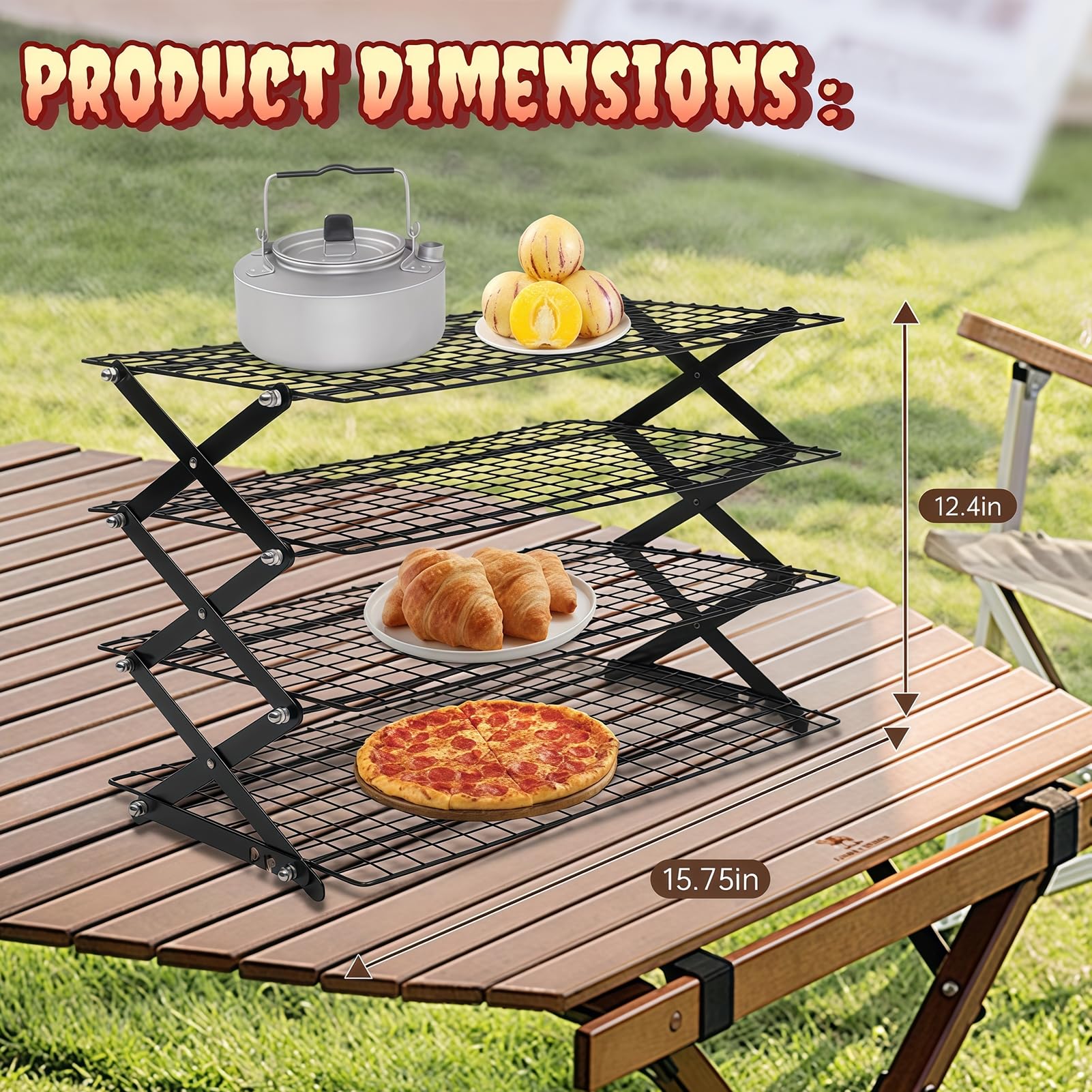 Grille de refroidissement pliable avec design empilable réglable pour la cuisson, le rôti, le séchage et l'utilisation en extérieur