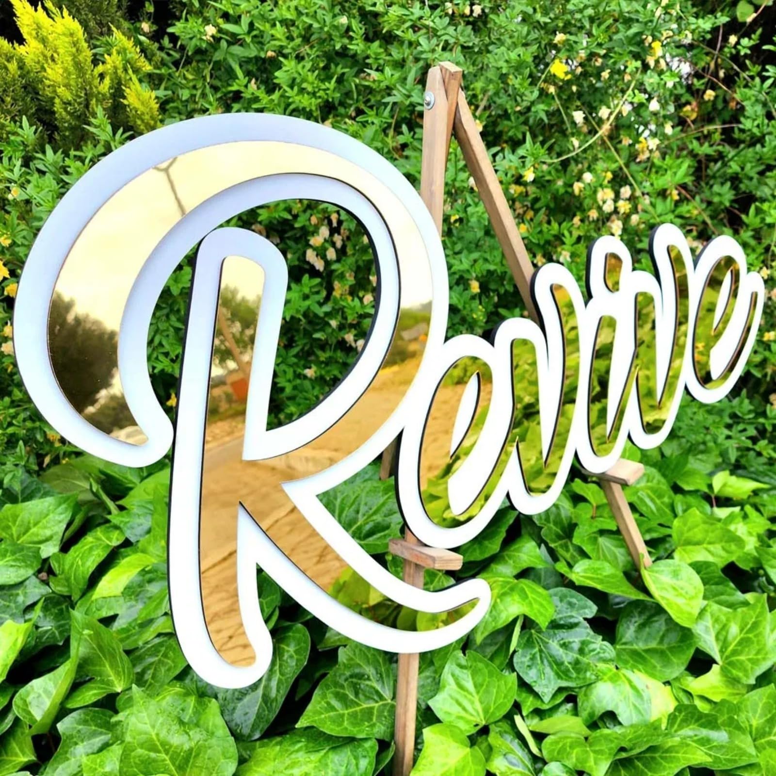Prénom pour Porte De Chambre Personnalisable Nom d'enfant À Personnaliser Adhésivé Plaque en Bois & Miroir Lettres Découpées Deco Chambre Bebe (40cm)