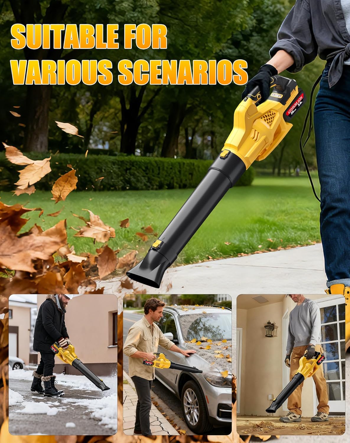 Leaf Blower Cordless with Battery and Charger, 500CFM, 6 Speed Modes, Electric Leaf Blower Compatible with Dewalt 20V Battery & Tools, Blowers for Lawn Care, Blowing Leaves, Dust, Snow