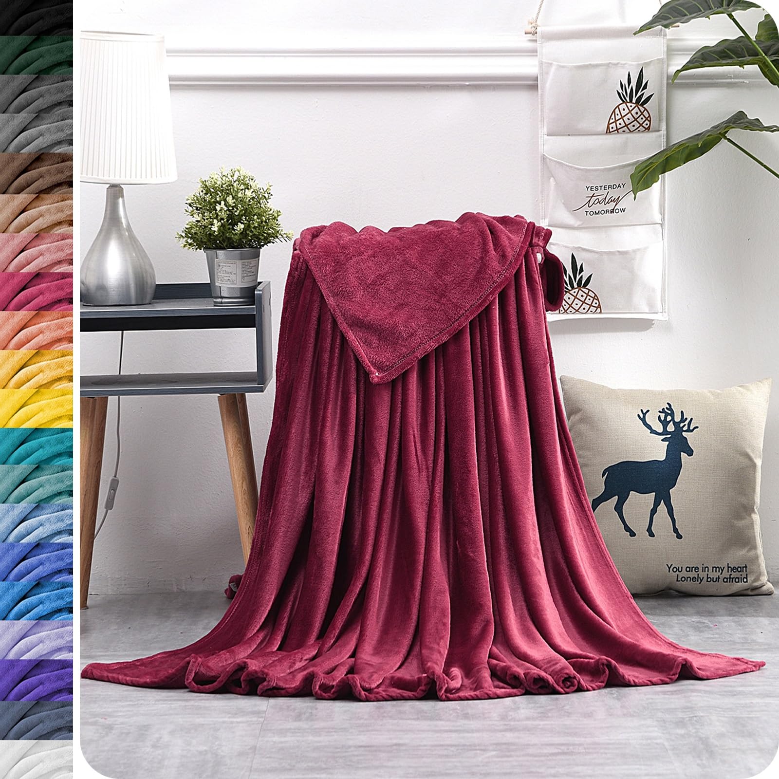 GAIFNAG Manta Plaid Sofa Franela, Manta Cama 90 x 200 cm Franela, Extra Suave y Caliente, Fácil de Limpiar Manta Sherpa para Invierno para Todas Las Estaciones, Vino Tinto