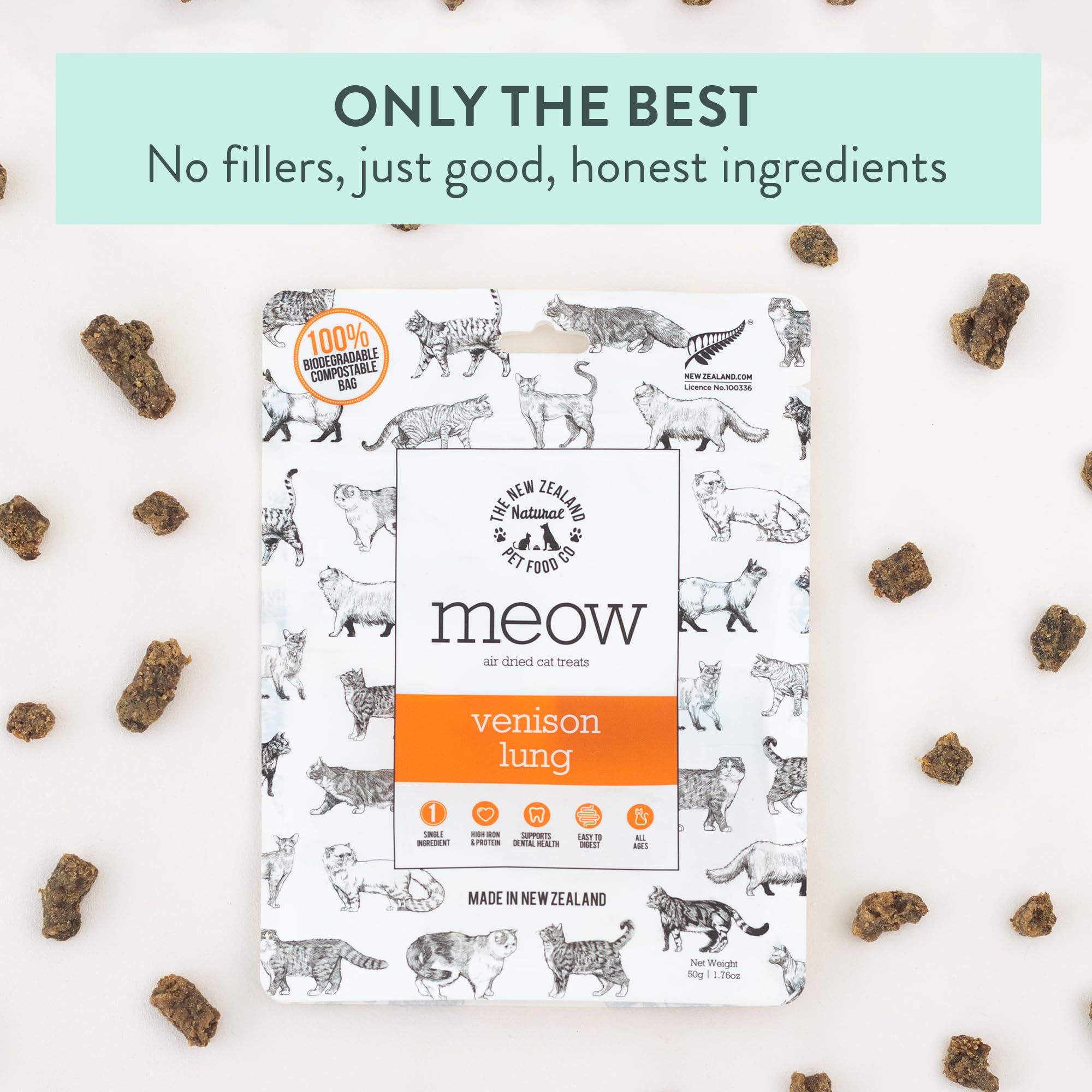 The New Zealand Natural Pet Food Co Meow Freeze Dried Cat Treats - New Zealand Green Mussel, High Protein, Healthy Cat Snacks and Toppers, All Natural for All Life Stages, 1.76 oz