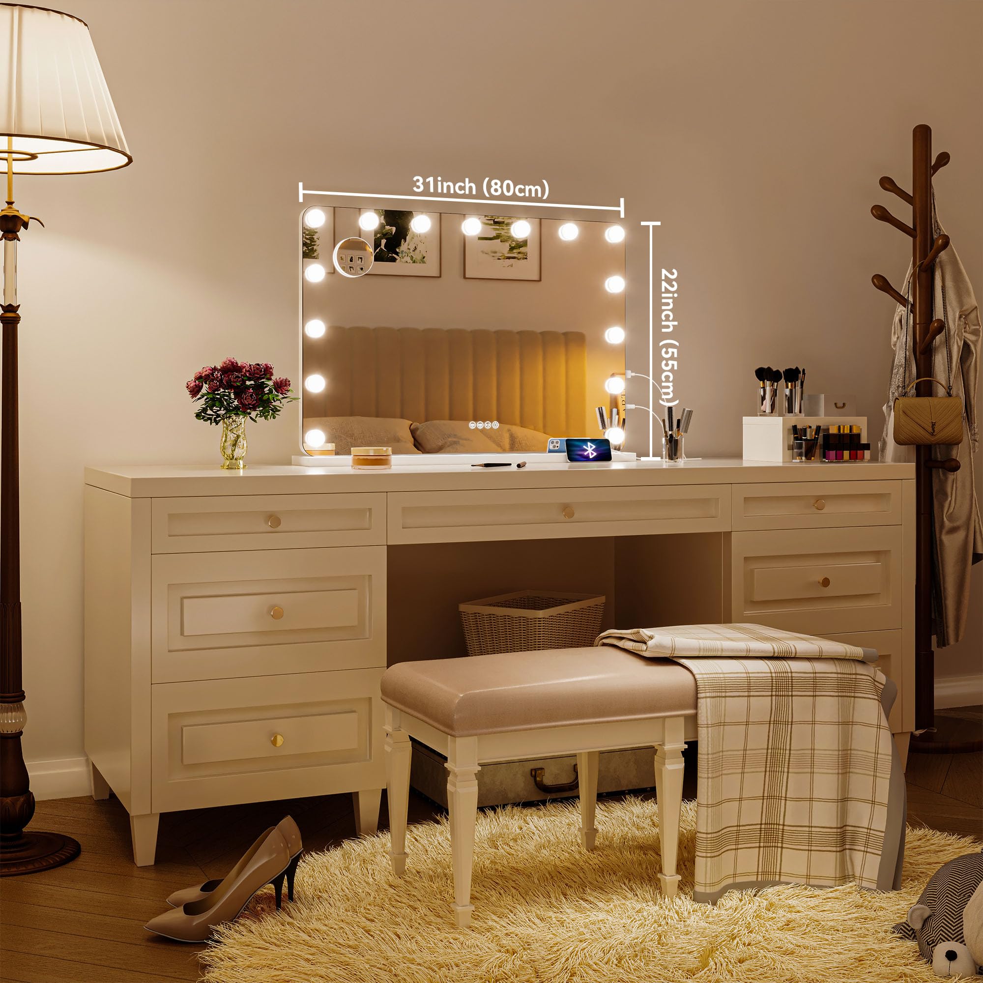 Hasipu LED Makeup Mirror with Bluetooth Speaker and Magnification