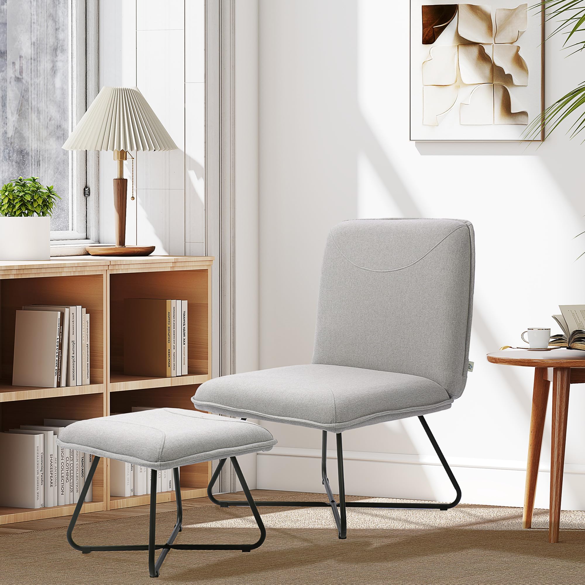 HOMCOM Sillón Relax con Reposapiés sin Brazos Patas de Acero Gris Claro