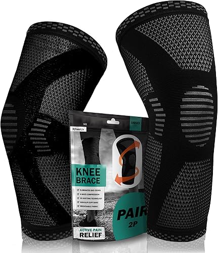 POWERLIX Rodillera de compresión (par)  La mejor rodillera para el dolor de rodilla para hombres y mujeres  Rodillera para correr, baloncesto,