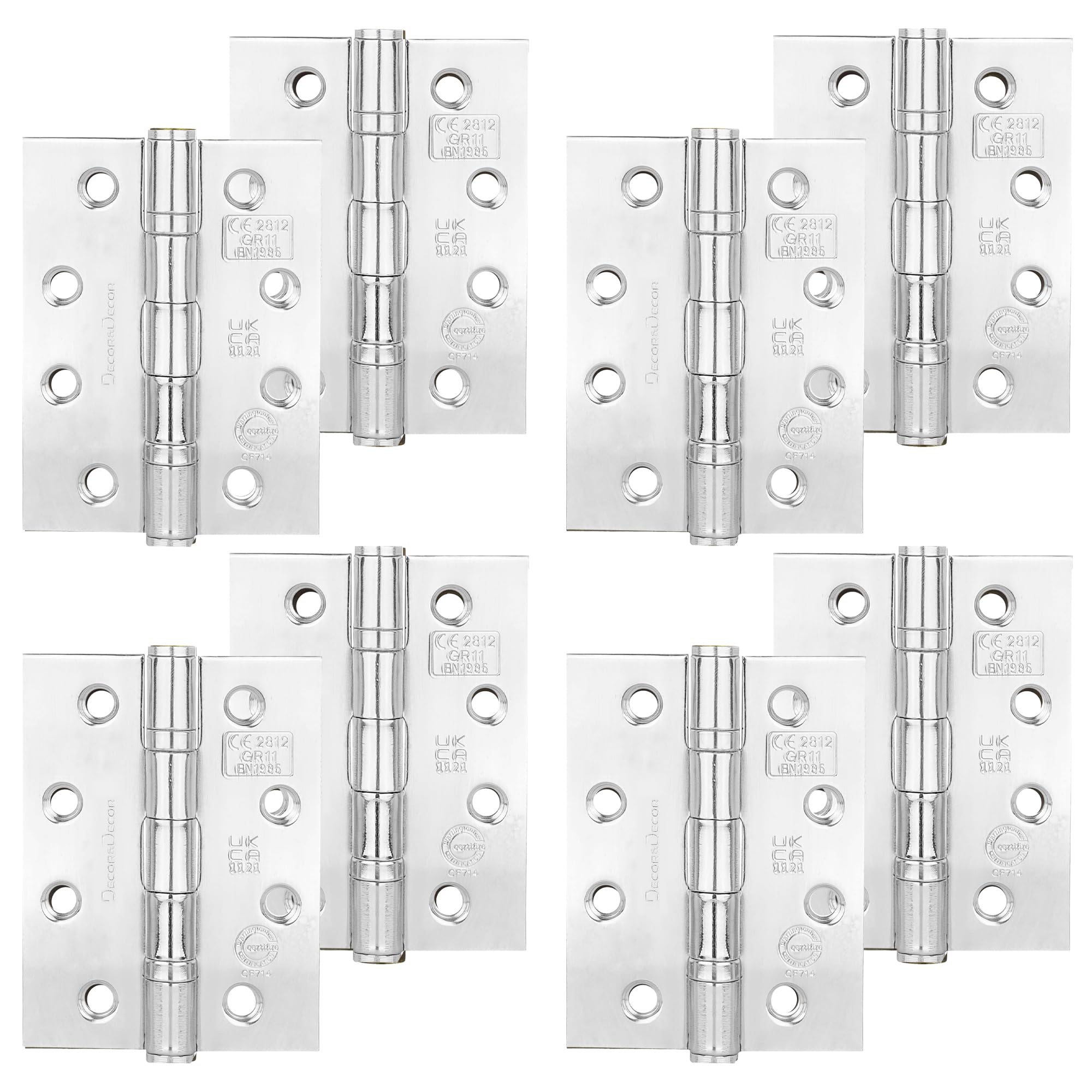 Decoranddecor Polished Chrome Door Hinges Internal - Fire Rated - 4 Inches (102 Mm) - Ball Bearing - Steel - 4 Pairs