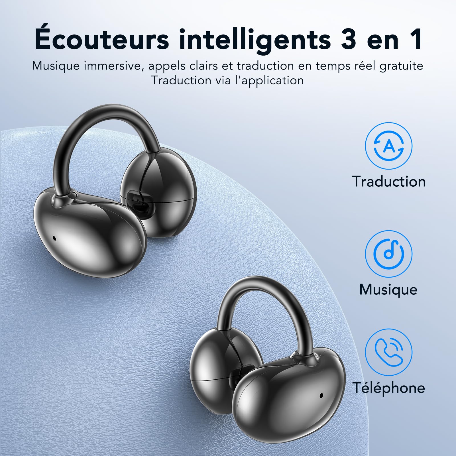 NE32 Ecouteur Traducteur Instantané,150 langues et 9 modes de traduction,Traduction vocale instantanée,48H Autonomie,Microphone antibruit ENC.Écouteurs sans fil AI Bluetooth 6.0 pour voyage/études.