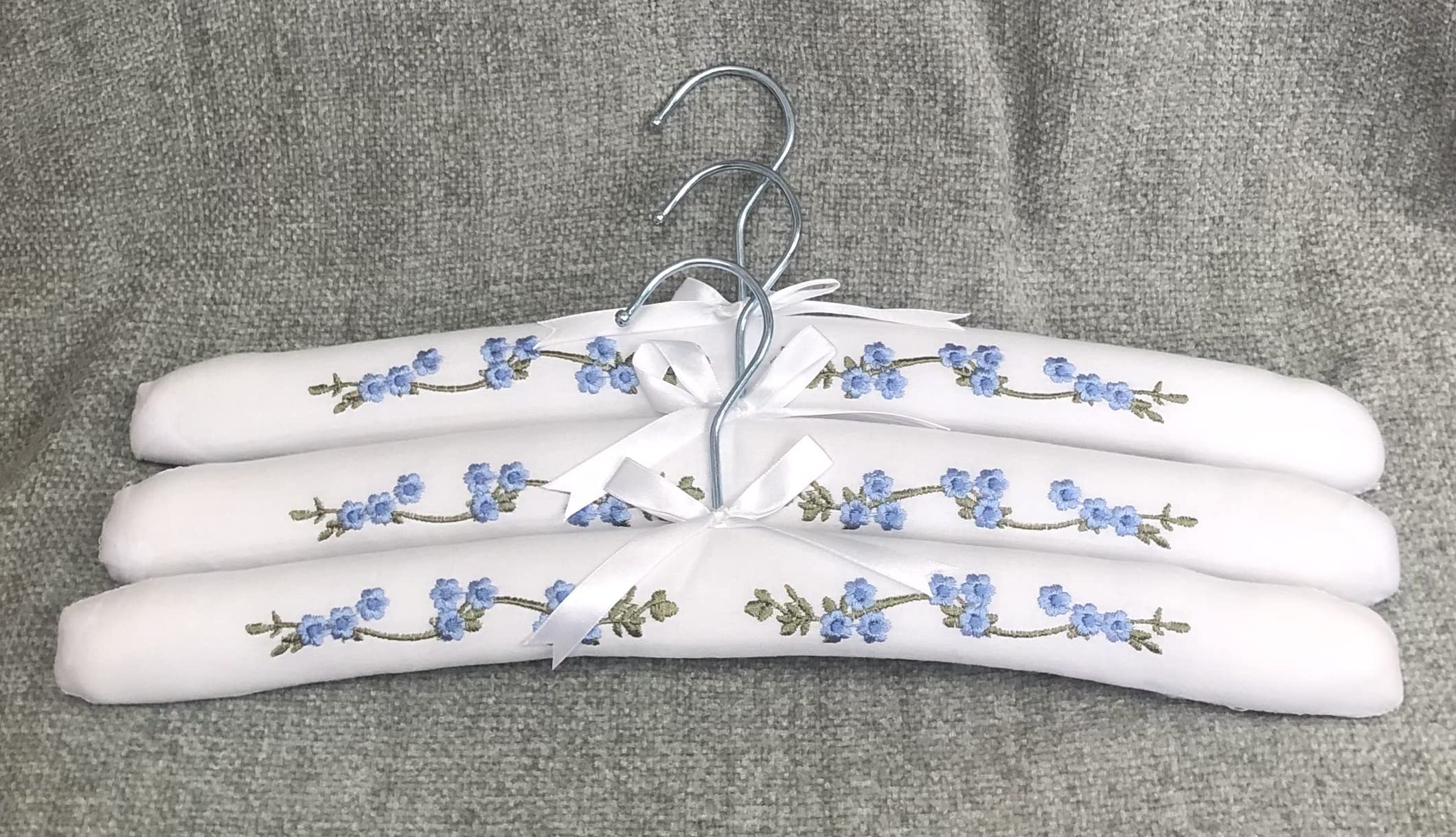 Padded Coat Hangers ~ Luxury Padded Cotton Clothes Hangers with Beautiful Blue Embroidery Detail ~ (3)
