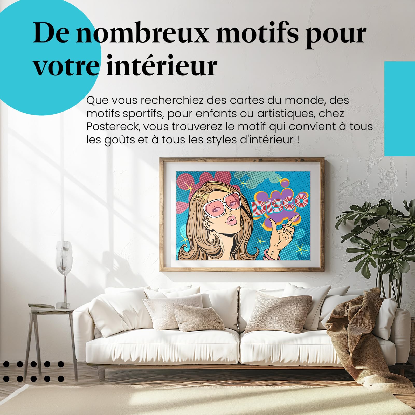 Postereck - 1126 - Pop Art, Femme, Lunettes de Soleil, Disco Rétro. Art Mural Tirage – Décoration Pop Art, musique, Poster - toile - 100,0 cm x 75,0 cm