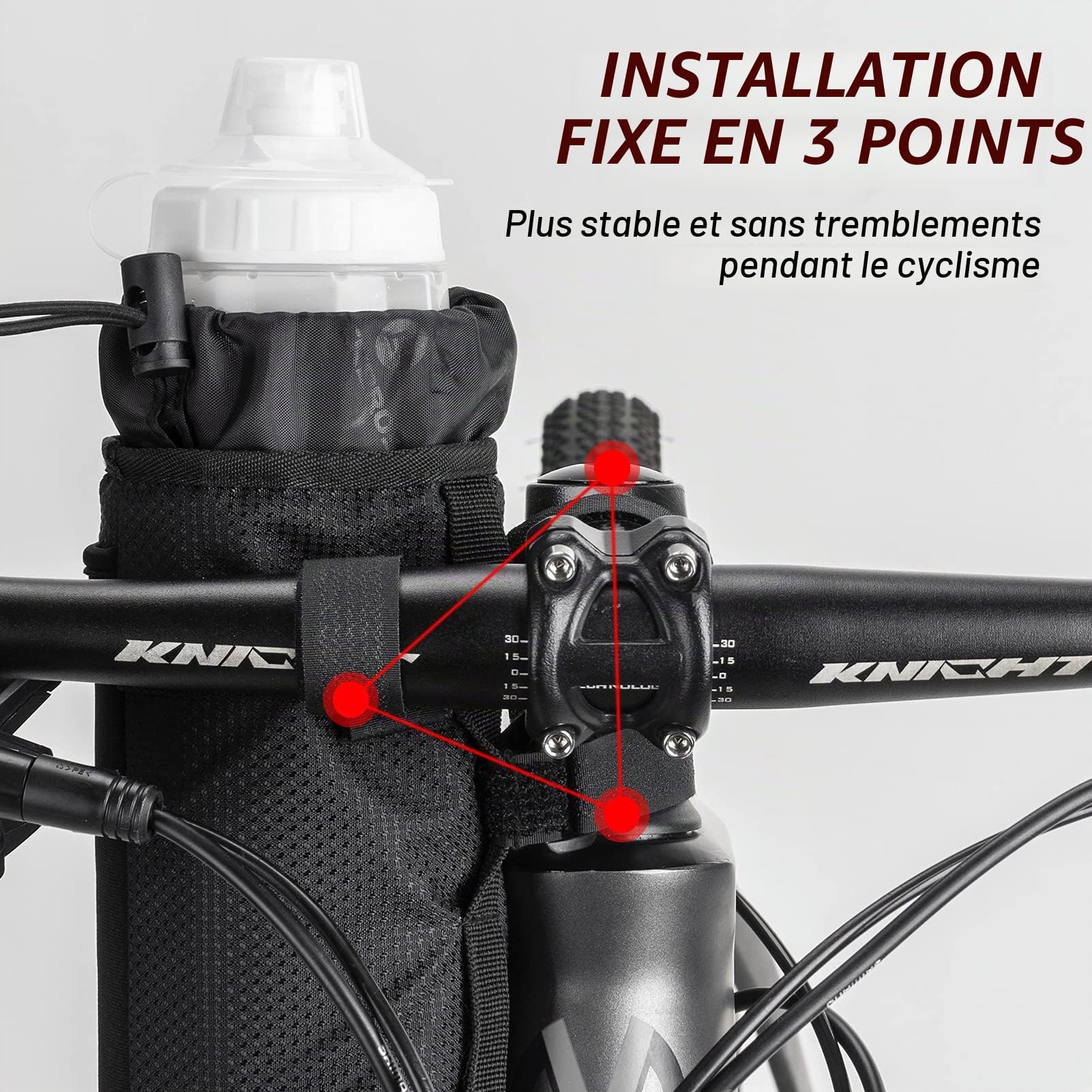 ROCKBROS Porte-bidon de Vélo, Sacoche de Guidon pour Gourde 1 Litre Sacoche de Vélo Isolée avec Porte-Bouteille d'eau et Poche pour Téléphone Portable Noir
