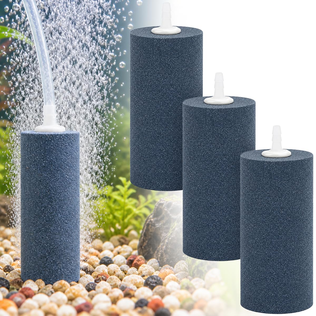 Vurixfo 3 Pack Large Air Stone Cylinder 10cm for Aquarium Pond