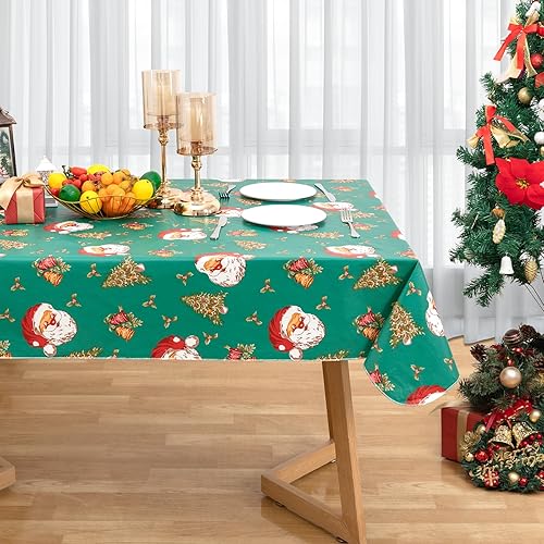 Vista 8 de Mantel rectangular de vinilo de 52 x 70 pulgadas con reverso de franela, mantel para el día de San Valentín, mantel de hule 100% impermeable Azul