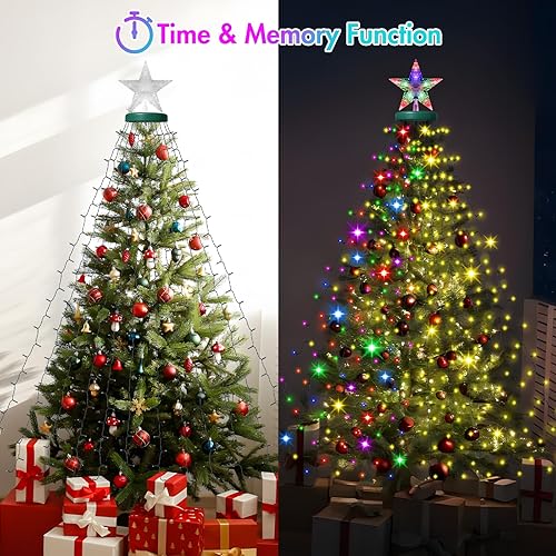 Miniatura 4 de AMIPEPE Luces de árbol de Navidad con estrella superior, 400 luces LED de 6.6 pies x 16 líneas de luces de Navidad con 11 modelos de temporizador