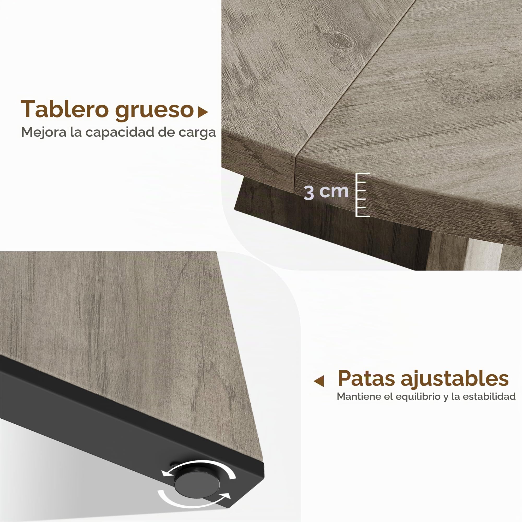 GarveeLife Mesa Redonda de Comedor 120 cm | Mesa de Cocina Veta Madera Gris Claro con Patas Geométricas, Tablero MDF Resistente, para 4-6 Personas, Solo Mesa sin Sillas