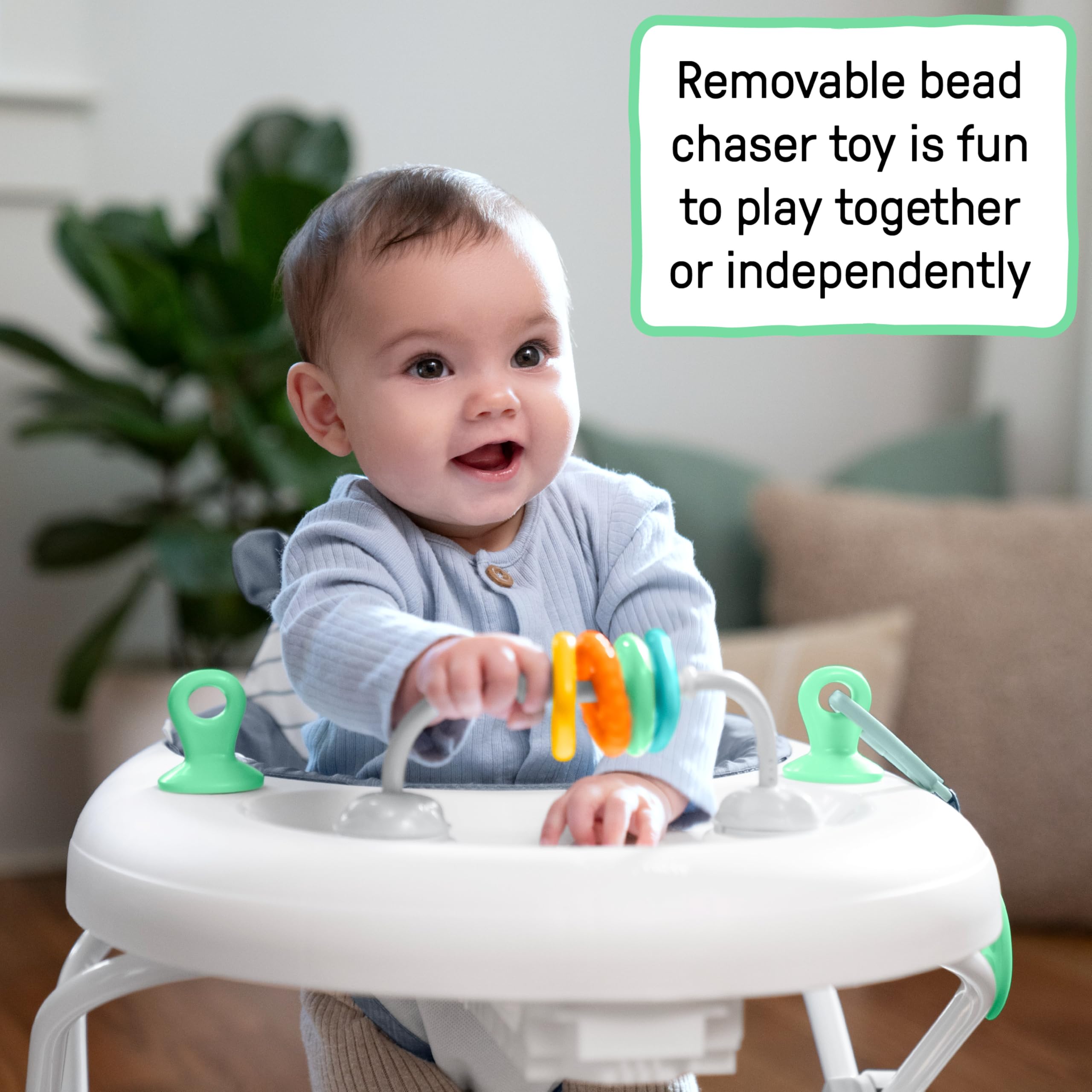 Ingenuity, Trotteur Évolutif Smooth Strides - Chambray, Trotteur avec Activités, 3 Hauteurs Réglables, Arc d'Activités Ajustable avec Jouets Inclus, pour Bébé de 6 à 12 Mois