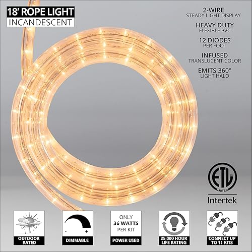 Miniatura 2 de Wintergreen Lighting Kit de luces incandescentes resistentes de 18 pies, 216 bombillas, conectables de 120 V ETL, luces de tubo para exteriores,