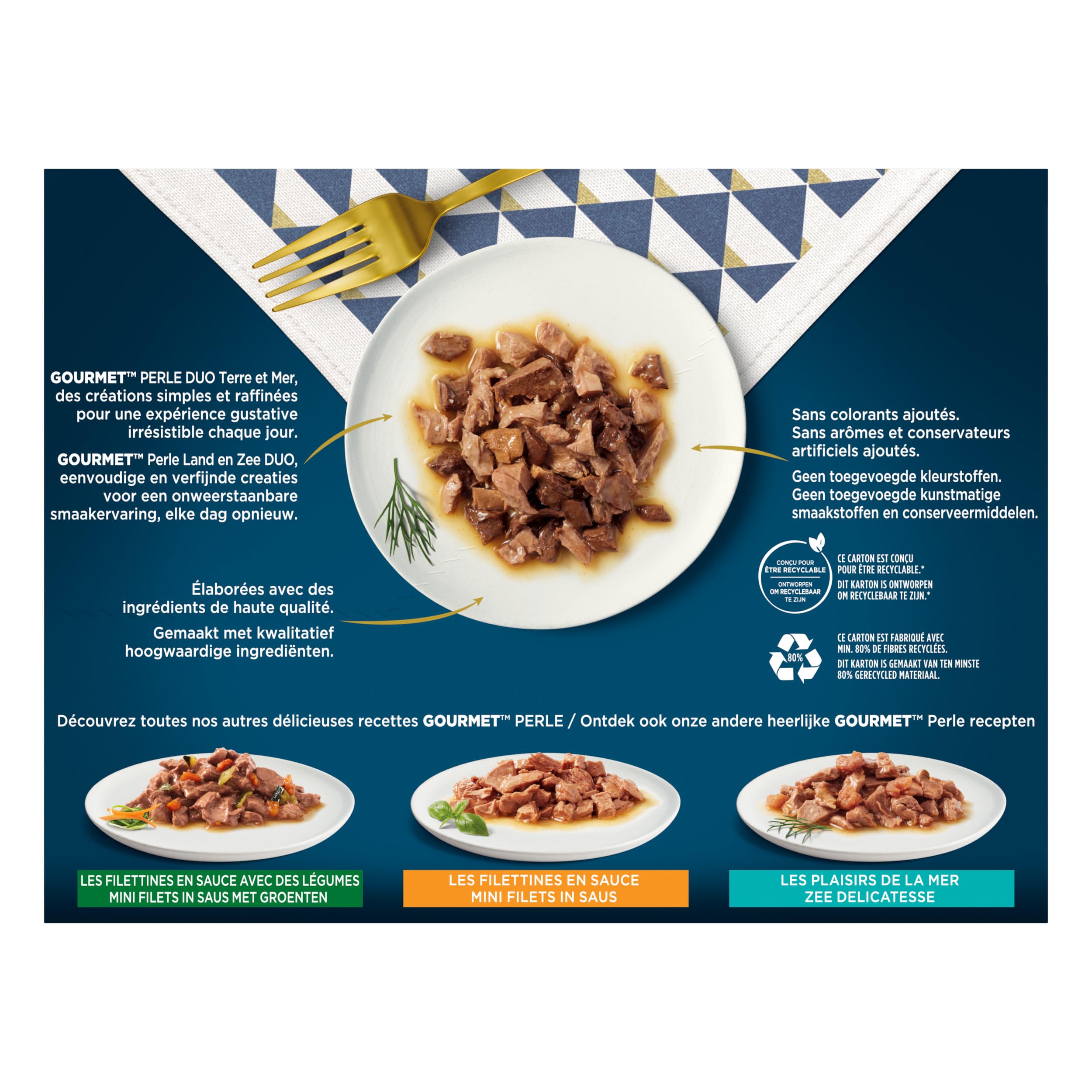 Gourmet Perle | Duo MAR Y Carnes | Adulto Gato | En Salsa | Lote de 6 (12 x 85 g) Bolsa Fresca