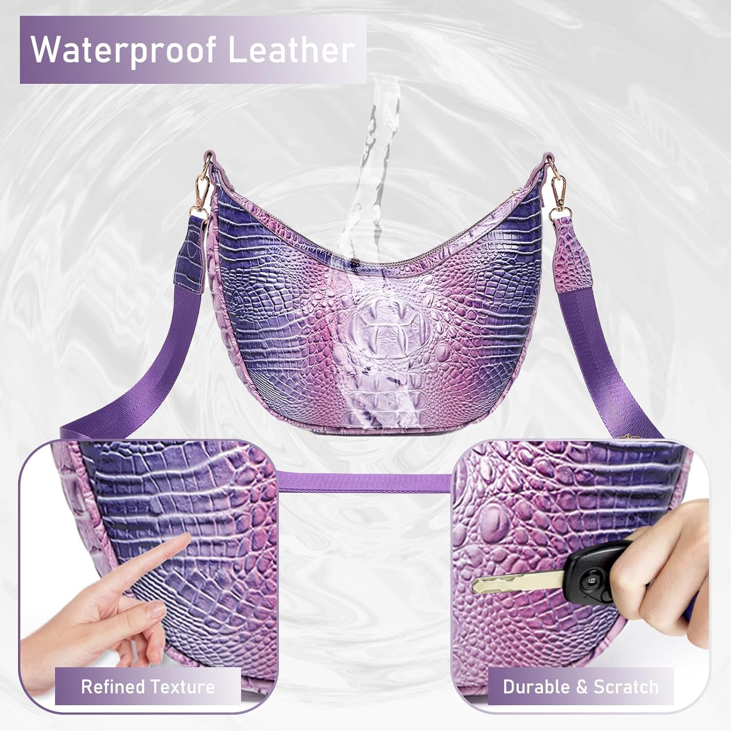 Crocodile Crossbody Hobo Bag for Women,Vintage Crescent Shoulder Purse in Vegan Leather, Soft Chic Handbag for Daily Outfits - Image 7