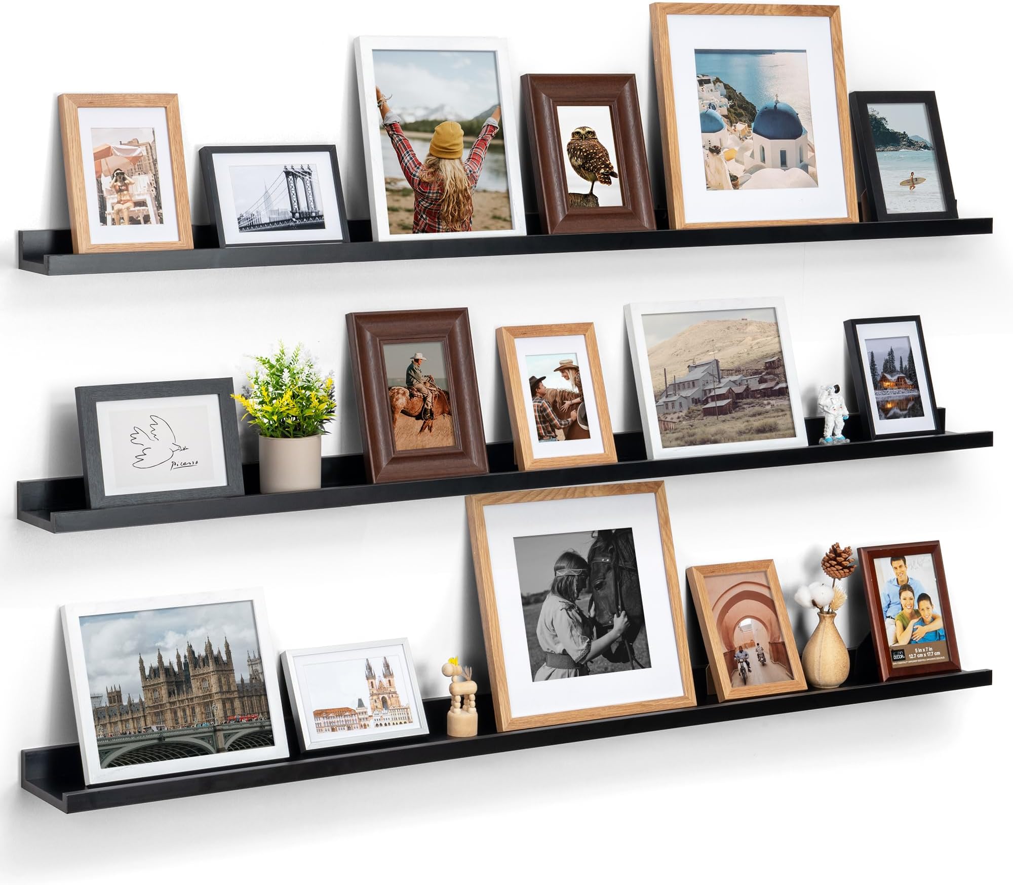 Axeman Black Picture Ledge Shelf 60 Inch, Picture Shelf with Ledge Set of 2, Photo Shelves Wall Mounted Floating Shelf with Lip for Wall Decor, Nursery, Bookshelf - Black