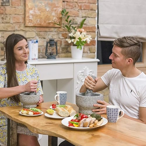 Miniatura 8 de ChefSofi Juegos de mortero y mortero: el estándar de 6 pulgadas de 2 tazas y la capacidad extra grande de 8 pulgadas para 5 tazas - Granito pesado