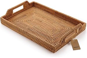 Hand-Woven Rattan Rectangular Decorative Serving Tray