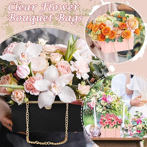 Miniatura 7 de Whaline 12 bolsas de papel de flores con cadena de metal, cubo de almacenamiento, bolsa de floristería, bolsa de mano, cesta de envoltura de ramo de