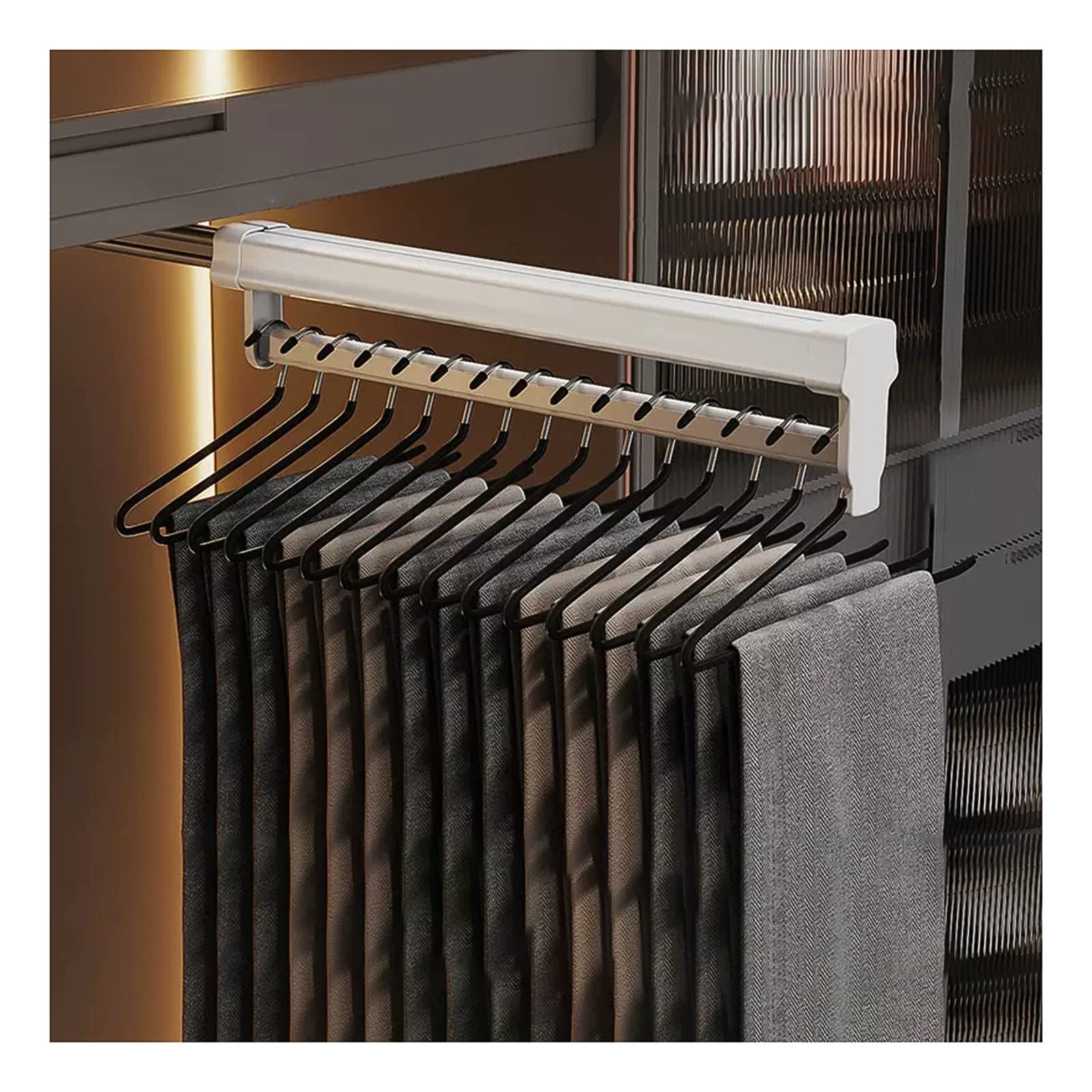Pull Out Pants Rack,Closet Clothes Hanger Rail, Trousers Rack Closet Organizer Rack, for Pants and Coat Pull-Out Closet Rod (Color : White, Size : 61x12.2cm)
