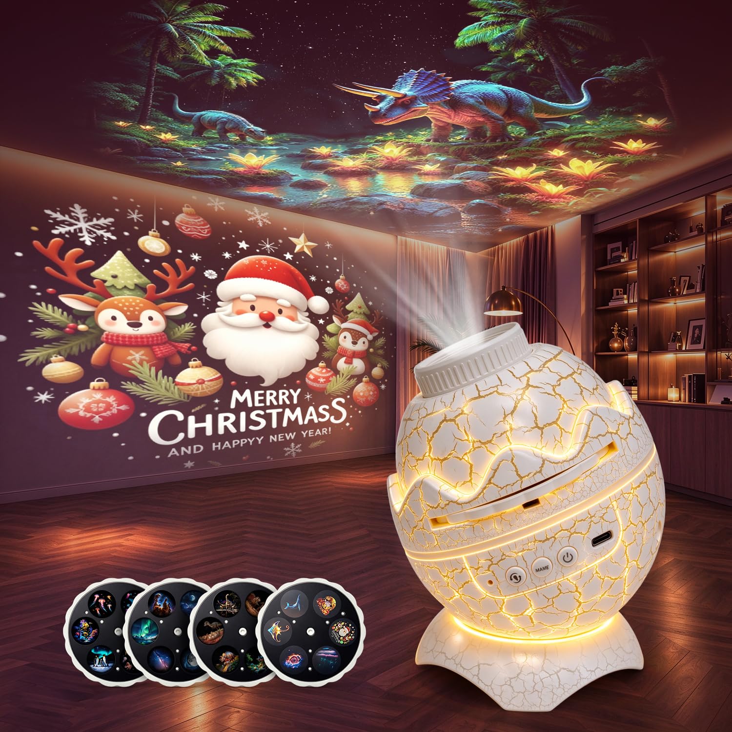 Dinosaur Egg Night Light Projector for Kids Bedroom, Ocean Projector - 24 Themed Slides, 7 Colour Modes, Galaxy Star Projector, 360° USB Plug and Play Christmas Projector Room Decor, Gifts for Boys