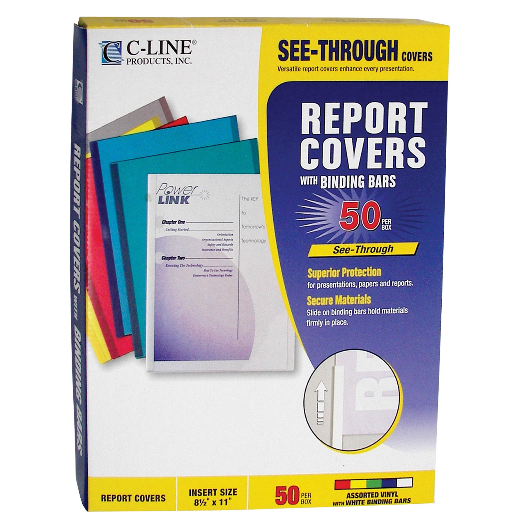 C-line 8.5 x 11 Inch Report Covers avec Reliure Bars - Assorti (Lot de 50)