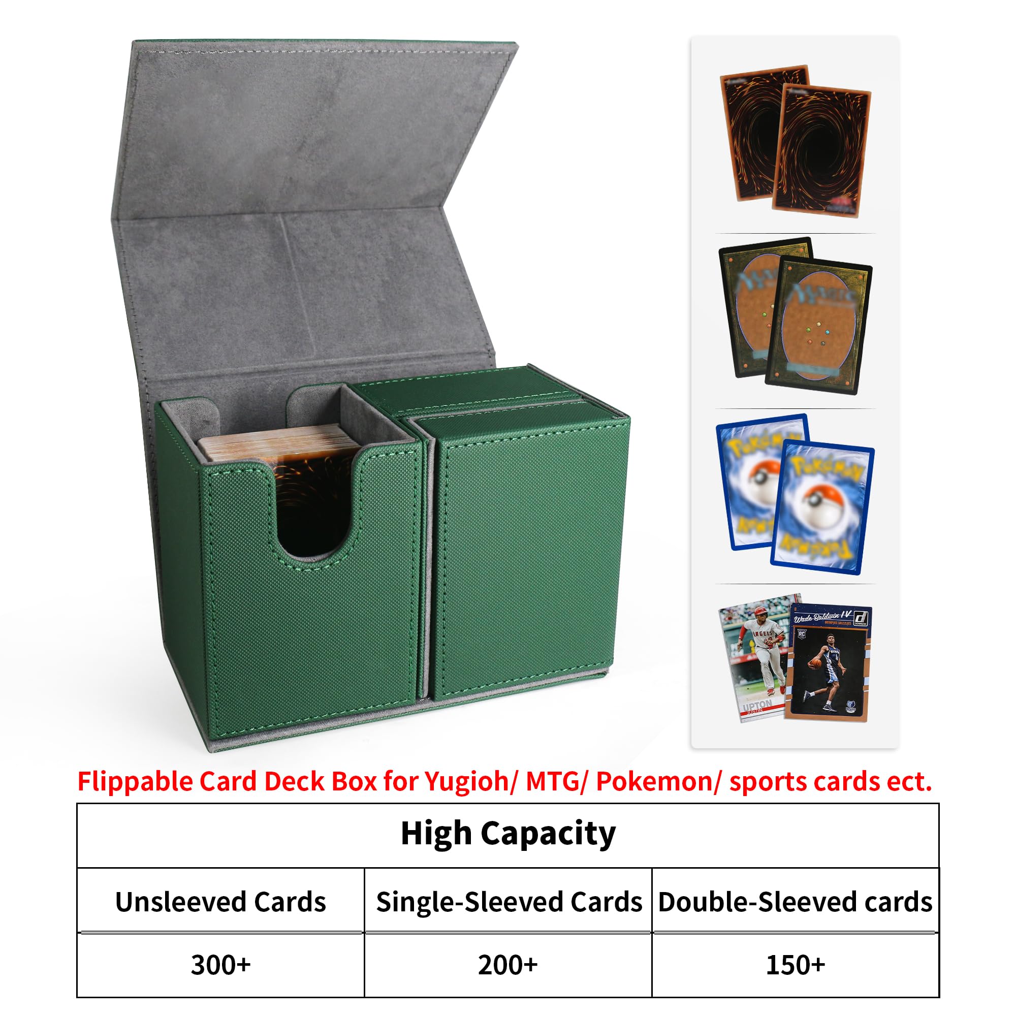 Amazon.com: ZLCA Card Deck Box for Yugioh Cards, Card Box Holder with Flip  Trays Fits for 200+ MTG TCG Sports Cards, PU Leather Deck Case for Trading  Cards Collector (Green) : Toys