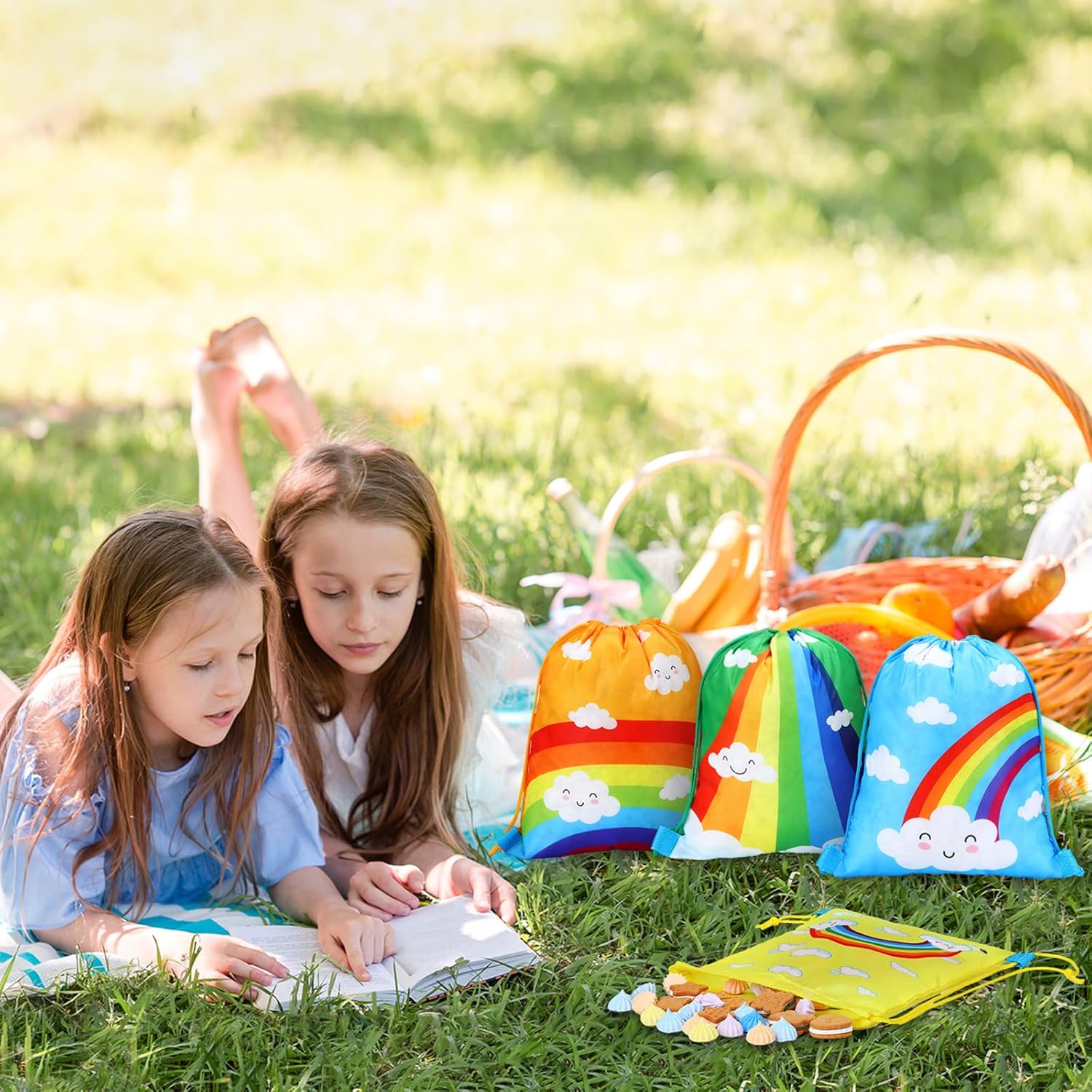 Capoda 16 Pcs Rainbow Party Favor Bags Bulk Colorful Rainbow Drawstring Bags Gift Treat Snack Birthday Backpack for Girl Kids Birthday Party Supplies Decoration, 10x12 Inch - Image 6