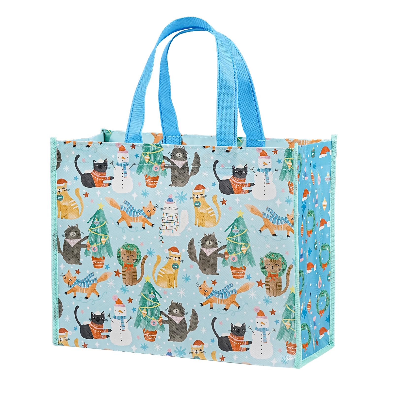 Loveinside Large Cat Christmas Reusable Gift Bag with Handles - 10 x 5 x 13 inch - Jolly Holiday Cat Design Gift Bags for Christmas Holiday, Kids Presents, Winter Season — image 1