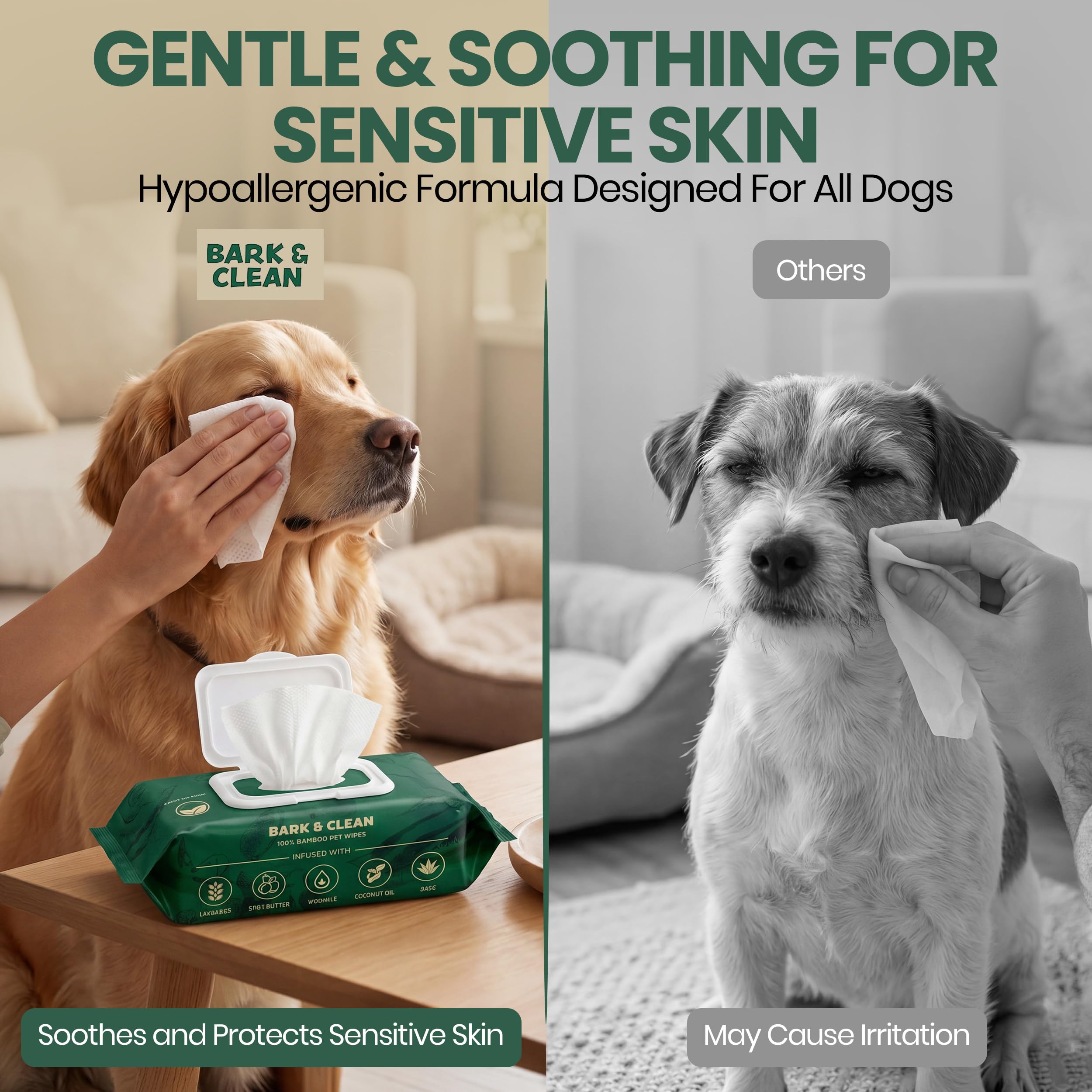 Toallitas para Perros para Limpieza y desodorización – 50 toallitas de bambú para Mascotas de 8.5 x 9 Pulgadas – Toallitas compostables e hipoalergénicas para Cachorros – Toallitas para Perros para