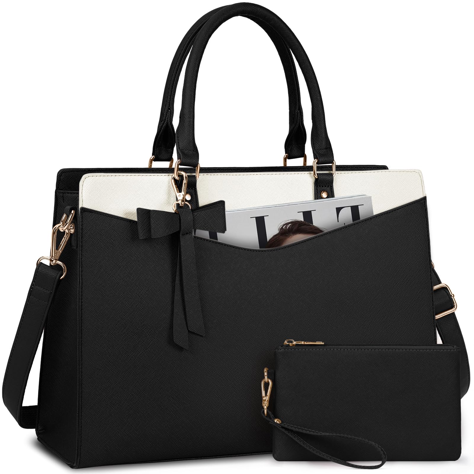 RAINSMORE Borsa da Lavoro Donna con Pochette Borsa Porta PC 15,6 Pollici Grande Borse a Mano Pelle PU Borse Messenger per Affari Ufficio Università
