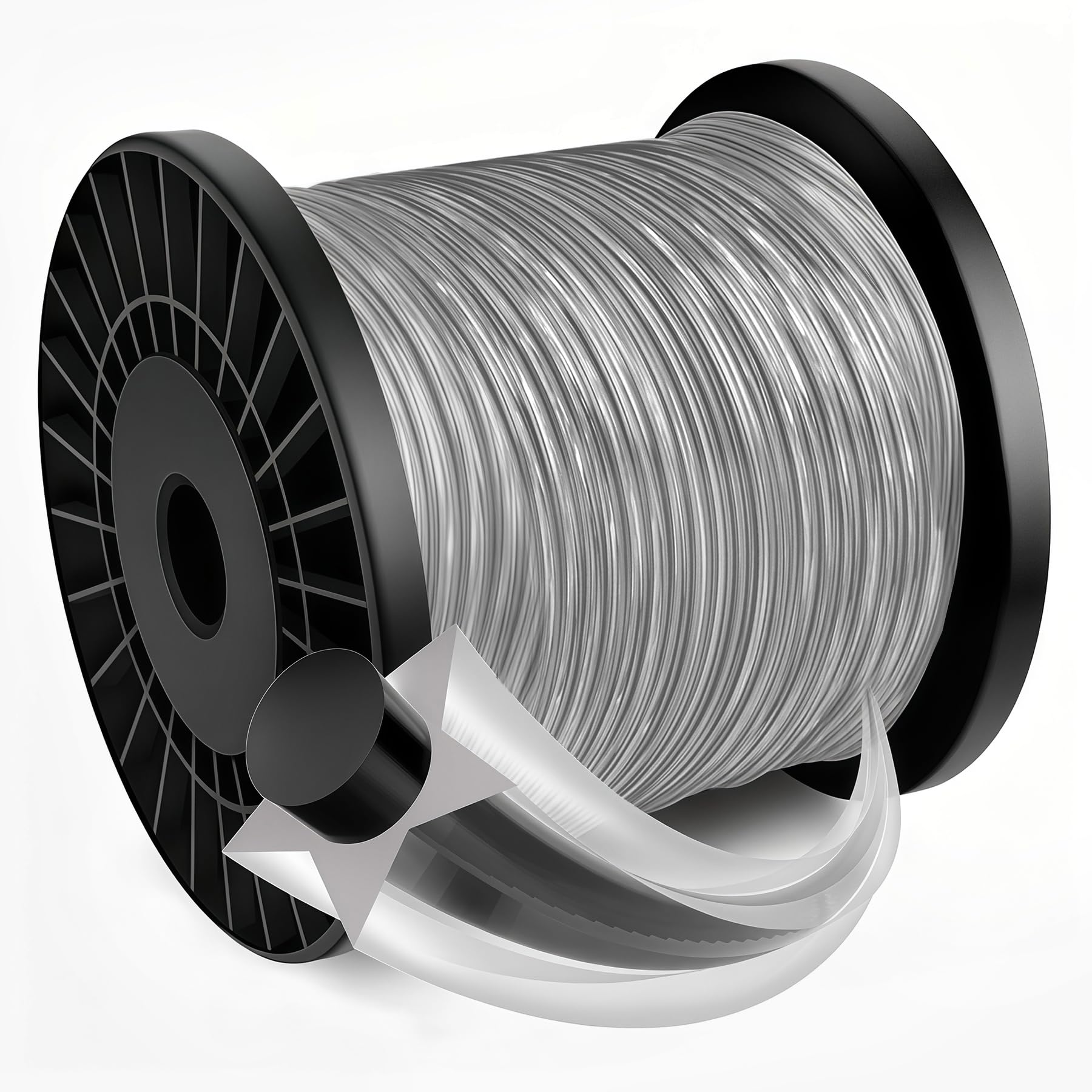 Forever Speed Filo per Decespugliatore,2.4 mm x 100 m Filo Tagliaerba in Nylon,Filo di Ricambio per Decespugliatore,Nero e grigio, stella